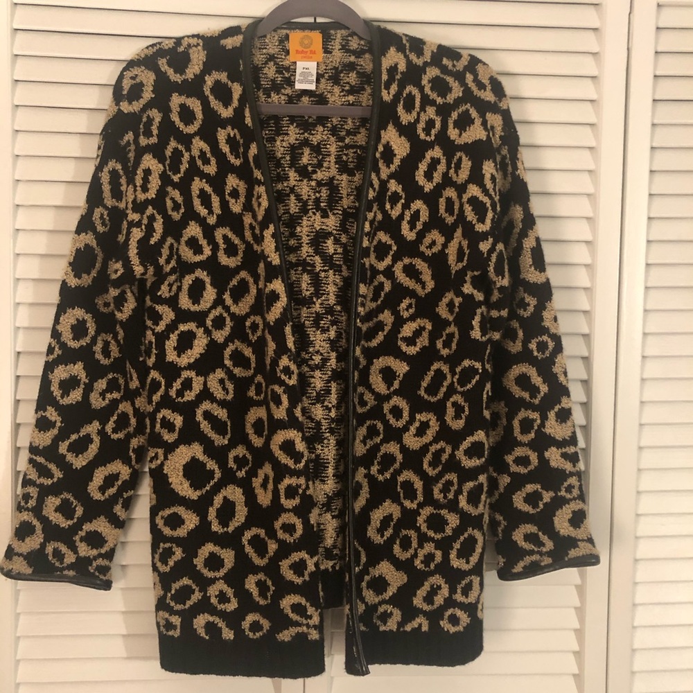 Ruby Rd. Leopard Print Cardigan W/ Leather Piping - image 1